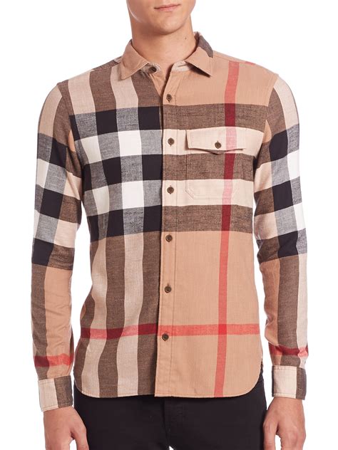 burberry london mens flannel shirt red black|Burberry plaid shirt men's.